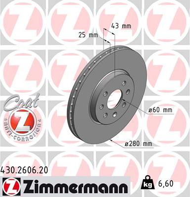Zimmermann 430.2606.20 - Тормозной диск autodif.ru
