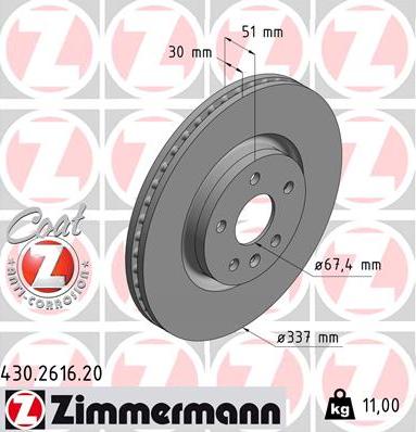 Zimmermann 430.2616.20 - Тормозной диск autodif.ru