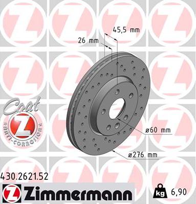 Zimmermann 430.2621.52 - Тормозной диск autodif.ru