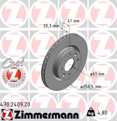 Zimmermann 470.2409.20 - Тормозной диск autodif.ru