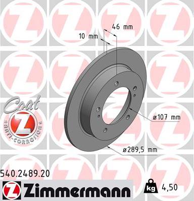 Zimmermann 540.2489.20 - Тормозной диск autodif.ru