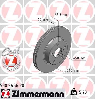 Zimmermann 530.2456.20 - Тормозной диск autodif.ru