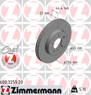 Zimmermann 600.3259.20 - Тормозной диск autodif.ru