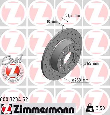 Zimmermann 600.3234.52 - Тормозной диск autodif.ru