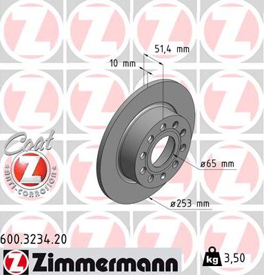 Zimmermann 600.3234.20 - Тормозной диск autodif.ru