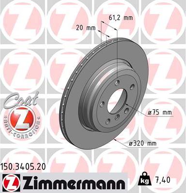 Zimmermann 150.3405.20 - Тормозной диск autodif.ru