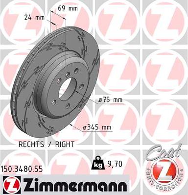 Zimmermann 150.3480.55 - Диск тормозной BMW 5(F10)/7(F01) 10- задн.прав.вент. D 345мм. autodif.ru