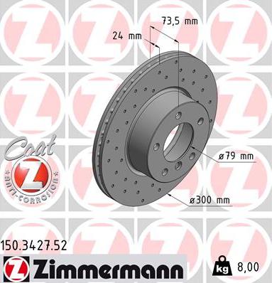 Zimmermann 150.3427.52 - Диск тормозной (заказывать 2шт./цена за1шт.) BMW SPORT с антикоррозионным покрытием Coat Z autodif.ru