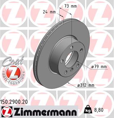Zimmermann 150.2900.20 - Тормозной диск autodif.ru