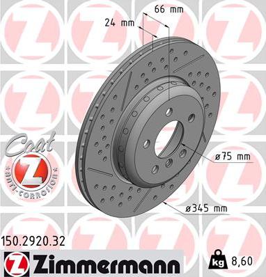 Zimmermann 150.2920.32 - Тормозной диск autodif.ru