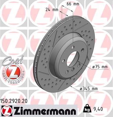 Zimmermann 150.2920.20 - Тормозной диск autodif.ru
