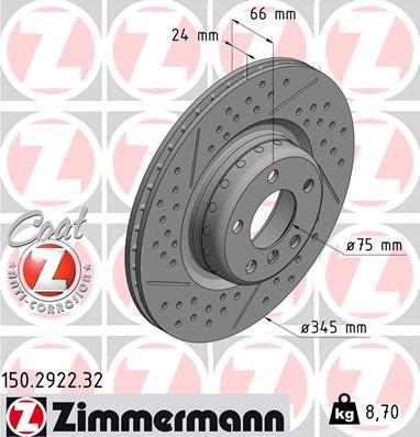 Zimmermann 150.2922.32 - Тормозной диск autodif.ru