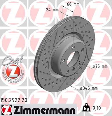 Zimmermann 150.2922.20 - Тормозной диск autodif.ru