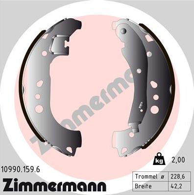 Zimmermann 10990.159.6 - Комплект тормозных колодок, барабанные autodif.ru