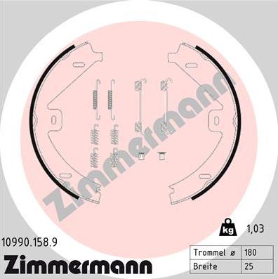 Zimmermann 10990.158.9 - Комплект тормозов, ручник, парковка autodif.ru