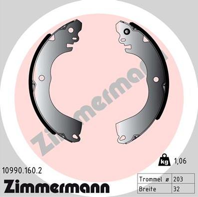 Zimmermann 10990.160.2 - Комплект тормозных колодок, барабанные autodif.ru
