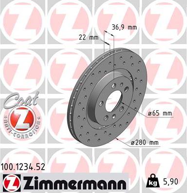 Zimmermann 100.1234.52 - Тормозной диск autodif.ru