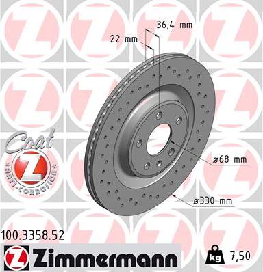 Zimmermann 100.3358.52 - Тормозной диск autodif.ru