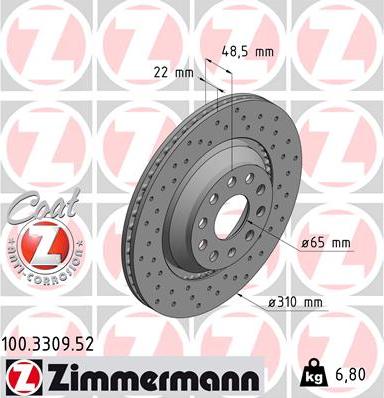 Zimmermann 100.3309.52 - Тормозной диск autodif.ru