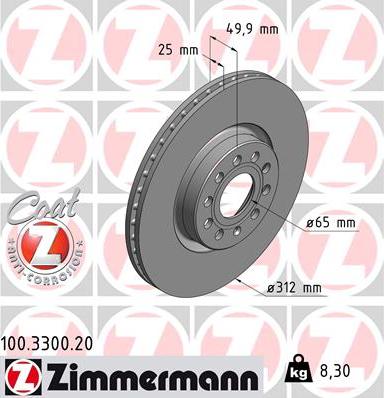 Zimmermann 100.3300.20 - Тормозной диск autodif.ru