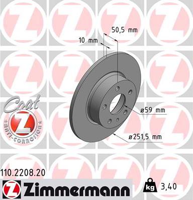 Zimmermann 110.2208.20 - Тормозной диск autodif.ru