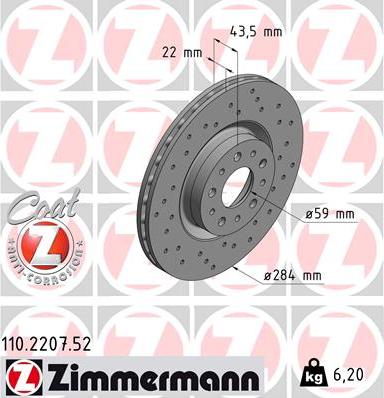 Zimmermann 110.2207.52 - Тормозной диск autodif.ru