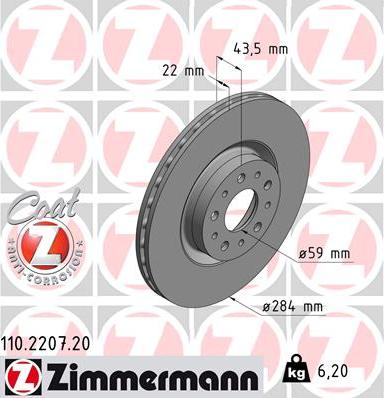 Zimmermann 110.2207.20 - Тормозной диск autodif.ru