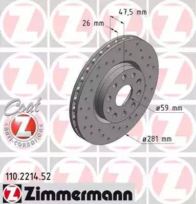 Zimmermann 110.2214.52 - Тормозной диск autodif.ru