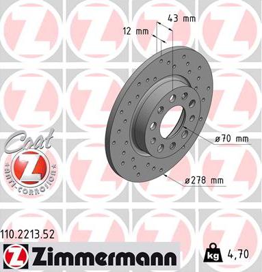 Zimmermann 110.2213.52 - Тормозной диск autodif.ru