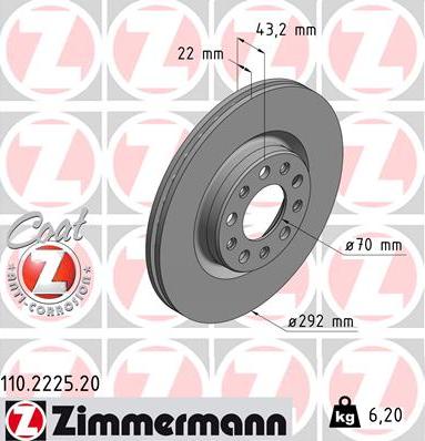 Zimmermann 110.2225.20 - Тормозной диск autodif.ru