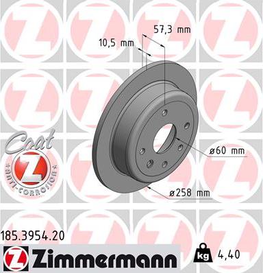 Zimmermann 185.3954.20 - Тормозной диск autodif.ru