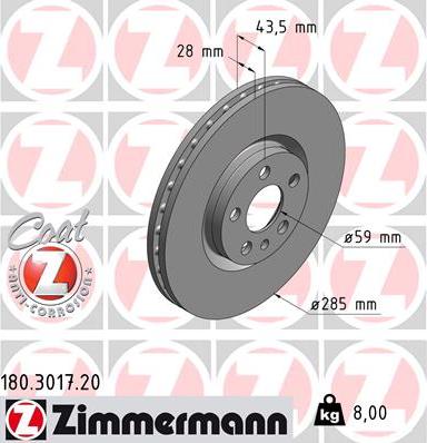 Zimmermann 180.3017.20 - Тормозной диск autodif.ru