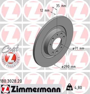Zimmermann 180.3028.20 - Тормозной диск autodif.ru
