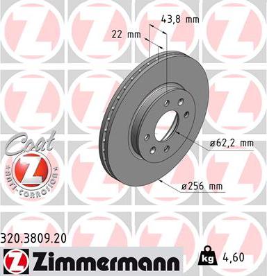 Zimmermann 320.3809.20 - Тормозной диск autodif.ru