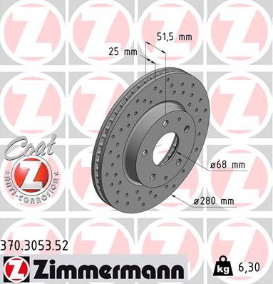 Zimmermann 370.3053.52 - Тормозной диск autodif.ru