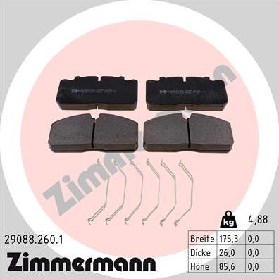 Zimmermann 29088.260.1 - Тормозные колодки, дисковые, комплект autodif.ru