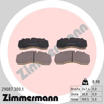 Zimmermann 29087.300.1 - Тормозные колодки, дисковые, комплект autodif.ru