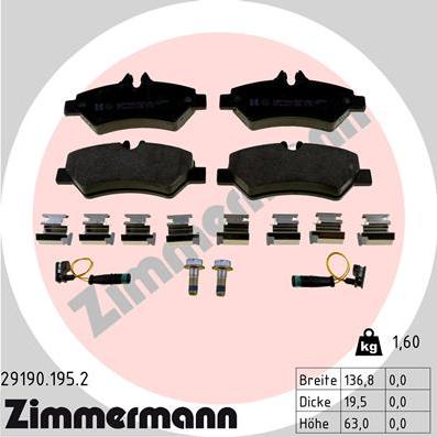 Zimmermann 29190.195.2 - Тормозные колодки, дисковые, комплект autodif.ru