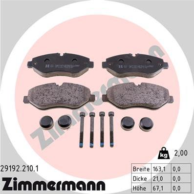 Zimmermann 29192.210.1 - Тормозные колодки, дисковые, комплект autodif.ru