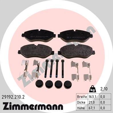 Zimmermann 29192.210.2 - Тормозные колодки, дисковые, комплект autodif.ru