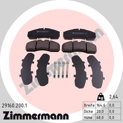 Zimmermann 29160.200.1 - Тормозные колодки, дисковые, комплект autodif.ru