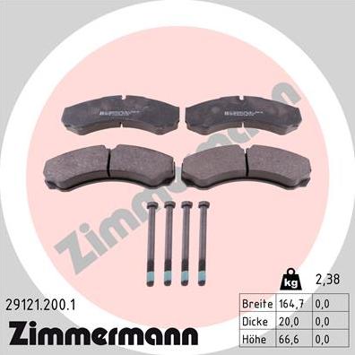 Zimmermann 29121.200.1 - Тормозные колодки, дисковые, комплект autodif.ru