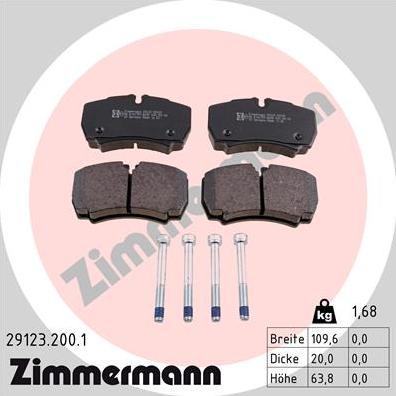 Zimmermann 29123.200.1 - Тормозные колодки, дисковые, комплект autodif.ru