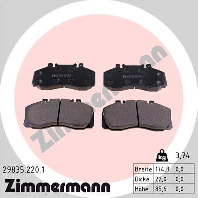 Zimmermann 29835.220.1 - Тормозные колодки, дисковые, комплект autodif.ru