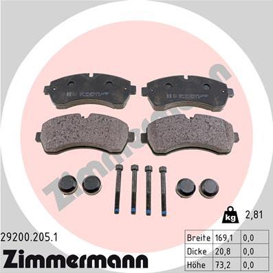 Zimmermann 29200.205.1 - Тормозные колодки, дисковые, комплект autodif.ru