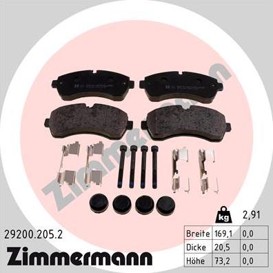 Zimmermann 29200.205.2 - Тормозные колодки, дисковые, комплект autodif.ru
