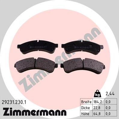 Zimmermann 29231.230.1 - Тормозные колодки, дисковые, комплект autodif.ru