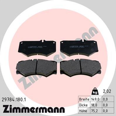 Zimmermann 29784.180.1 - Тормозные колодки, дисковые, комплект autodif.ru