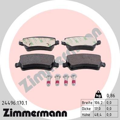 Zimmermann 24496.170.1 - Тормозные колодки, дисковые, комплект autodif.ru