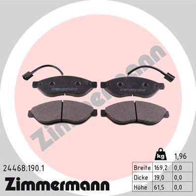 Zimmermann 24468.190.1 - Тормозные колодки, дисковые, комплект autodif.ru